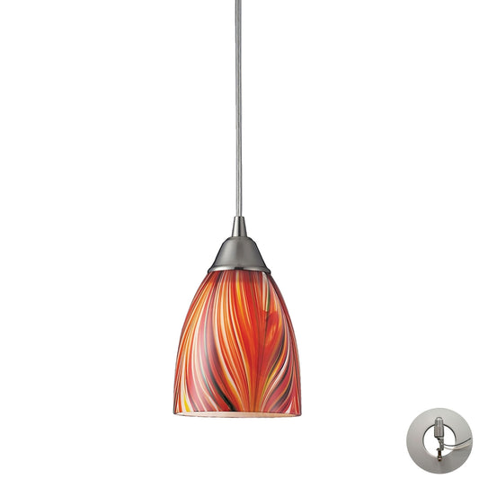 Arco Baleno 5'' Wide 1-Light Pendant - Satin Nickel with Multicolor Glass - Includes Adapter Kit
