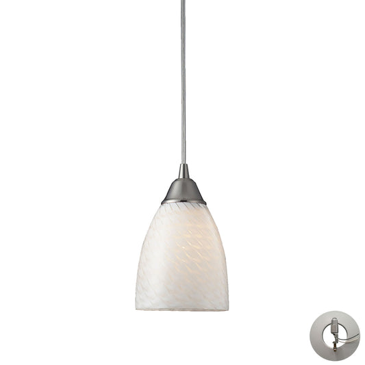 Arco Baleno 5'' Wide 1-Light Pendant - Satin Nickel with White Swirl Glass - Includes Adapter Kit