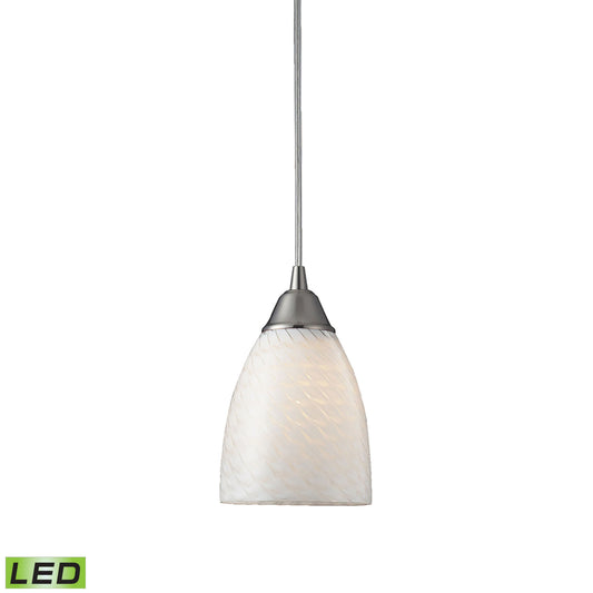 Arco Baleno 5'' Wide 1-Light Pendant - Satin Nickel with White Swirl Glass - Includes LED Bulb