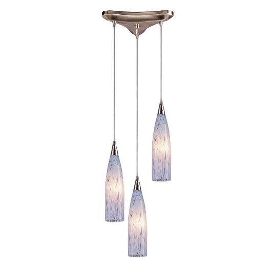 Lungo 10'' Wide 3-Light Pendant - Satin Nickel with Snow White Glass
