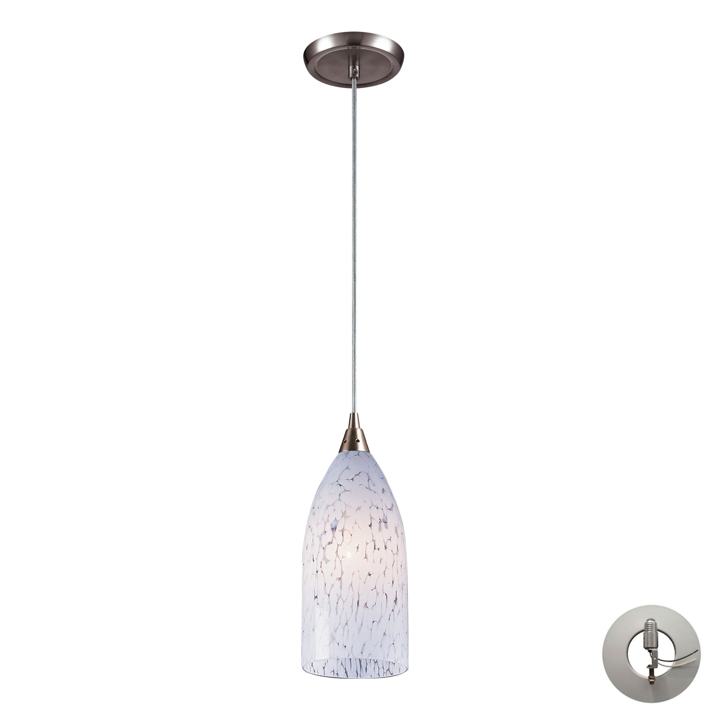 Verona 5'' Wide 1-Light Pendant - Satin Nickel with Snow White Glass - Includes Adapter Kit