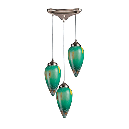 Lacrima 10'' Wide 3-Light Triangle Pan Chandelier - Emerald Glass