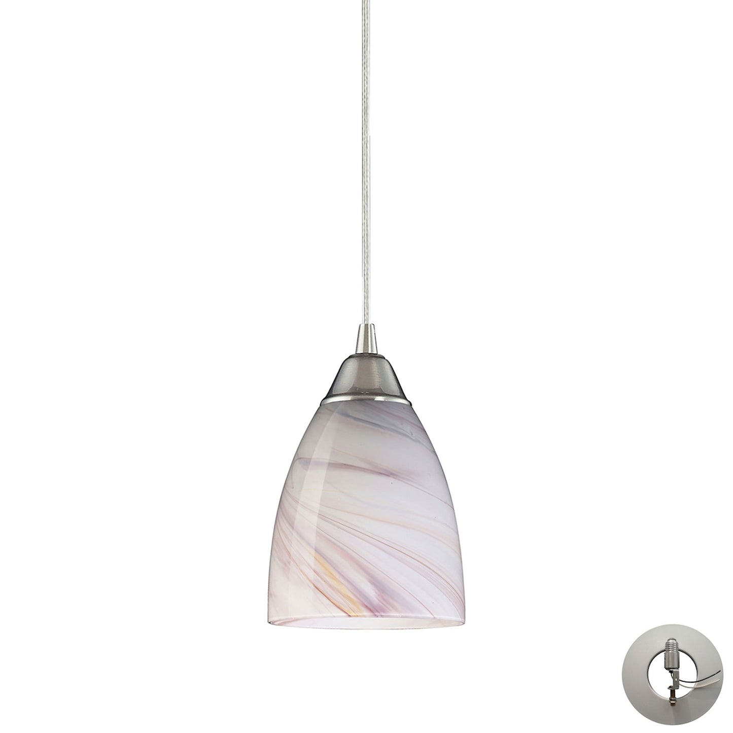 Pierra 5'' Wide 1-Light Pendant - Satin Nickel with Creme Lilac Swirl - Includes Adapter Kit