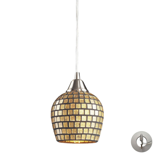 Fusion 5'' Wide 1-Light Pendant - Satin Nickel with Gold Leaf Mosaic - Includes Adapter Kit