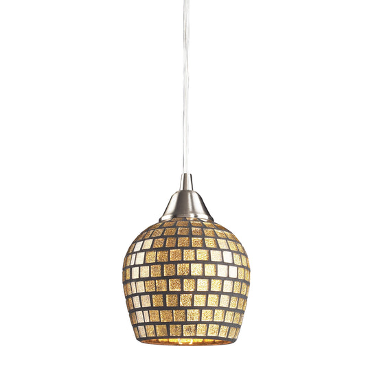 Fusion 5'' Wide 1-Light Pendant - Satin Nickel with Gold Leaf Mosaic - Includes LED Bulb