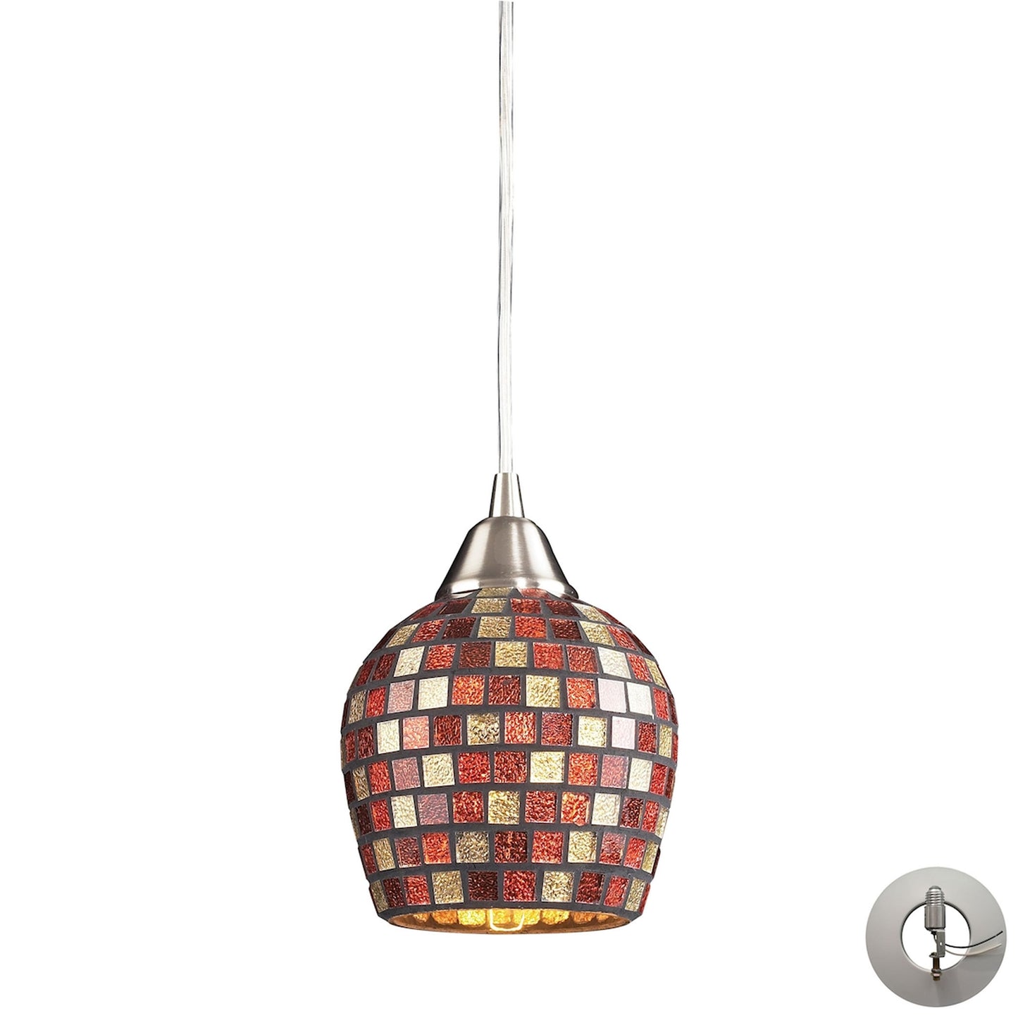 Fusion 5'' Wide 1-Light Mini Pendant - Satin Nickel with Multicolor Mosaic - Includes Adapter Kit