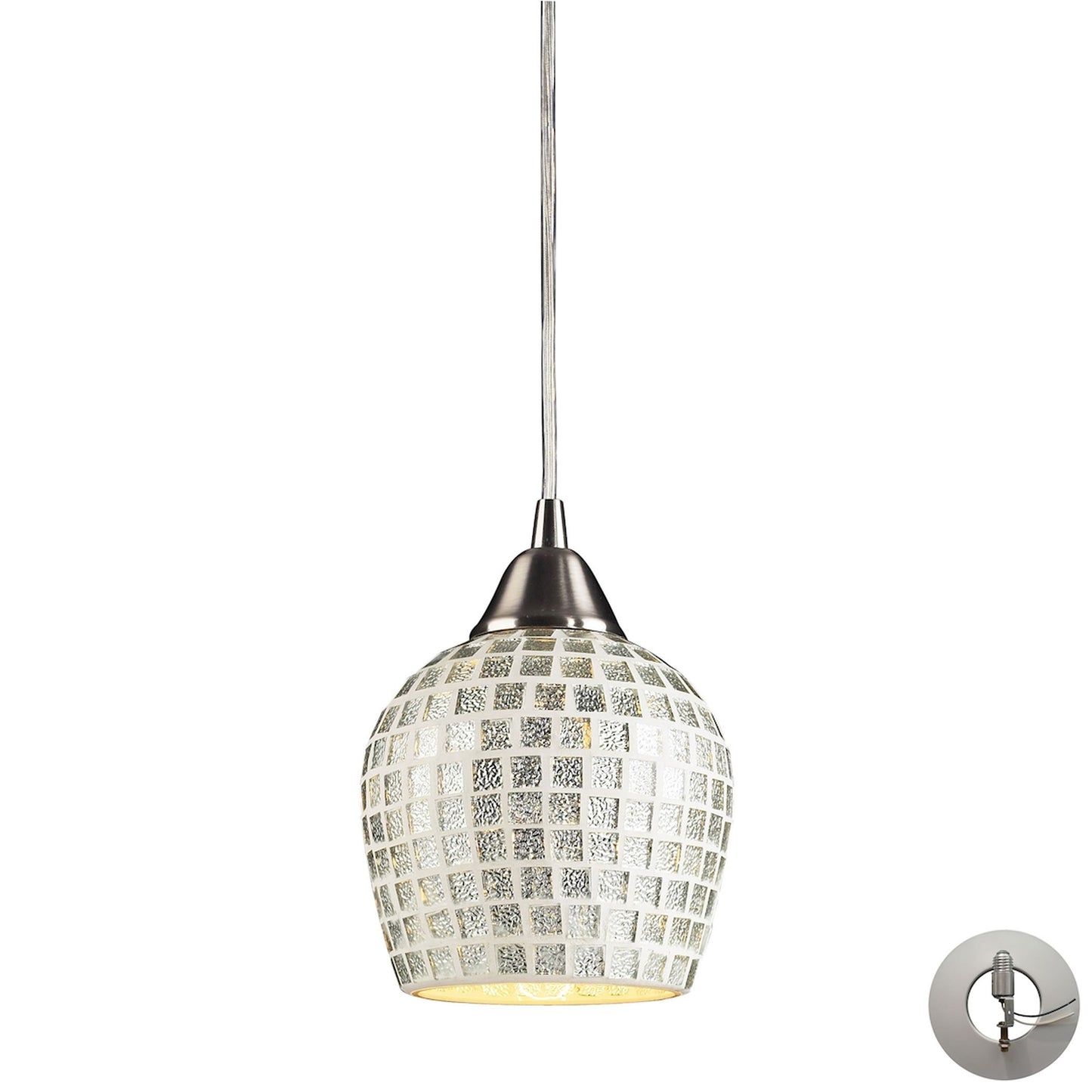 Fusion 5'' Wide 1-Light Pendant - Satin Nickel with Silver Mosaic - Includes Adapter Kit