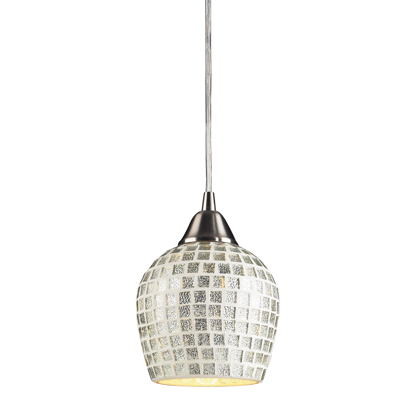 Fusion 5'' Wide 1-Light Pendant - Satin Nickel with Silver Mosaic - Includes LED Bulb