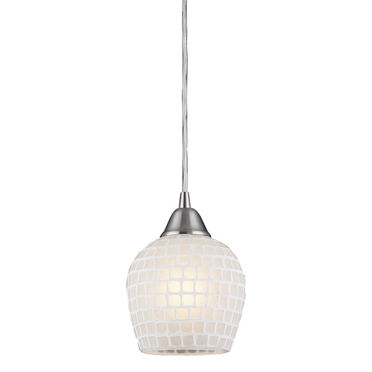 Fusion 5'' Wide 1-Light Pendant - Satin Nickel with White Mosaic