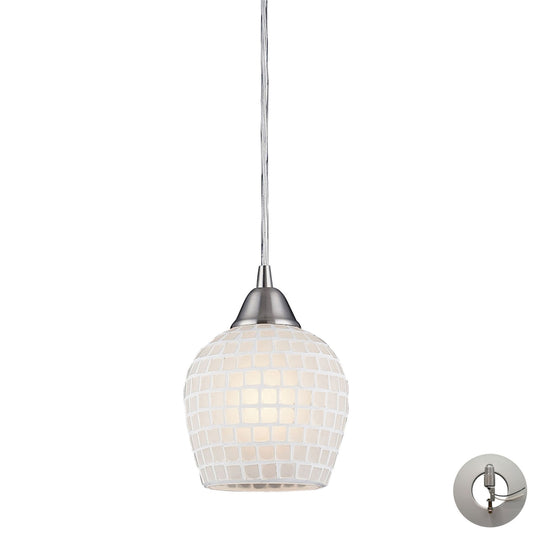 Fusion 5'' Wide 1-Light Pendant - Satin Nickel with White Mosaic - Includes Adapter Kit