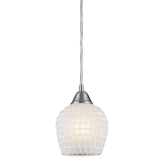 Fusion 5'' Wide 1-Light Pendant - Satin Nickel with White Mosaic - Includes LED Bulb