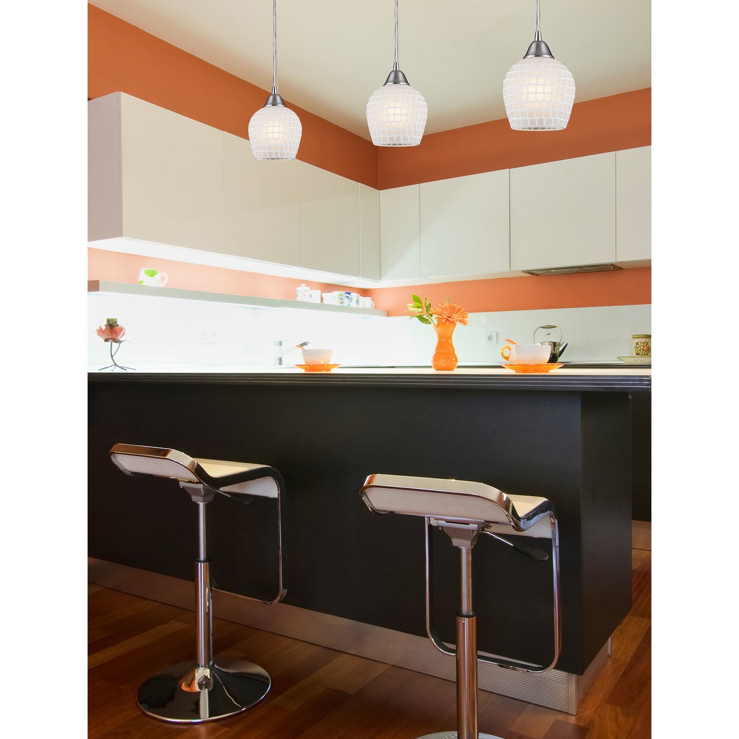 Fusion 5'' Wide 1-Light Pendant - Satin Nickel with White Mosaic