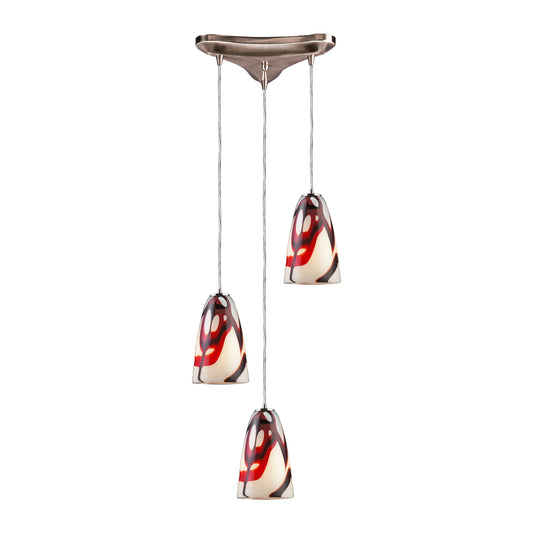 Fuego 10'' Wide 3-Light Triangular Pendant - Satin Nickel and Cream White