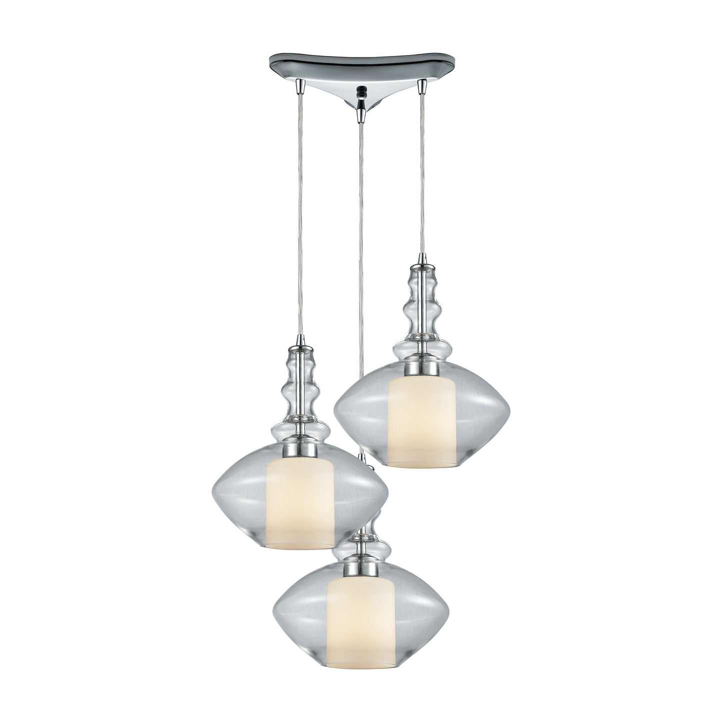 Alora 10'' Wide 3-Light Triangular Pendant - Chrome with Clear and Opal White Glass