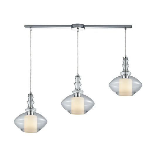 Alora 36'' Wide 3-Light Slim Linear Pendant - Chrome with Clear and Opal White Glass