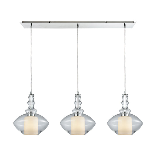 Alora 36'' Wide 3-Light Linear Pendant - Chrome with Clear and Opal White Glass