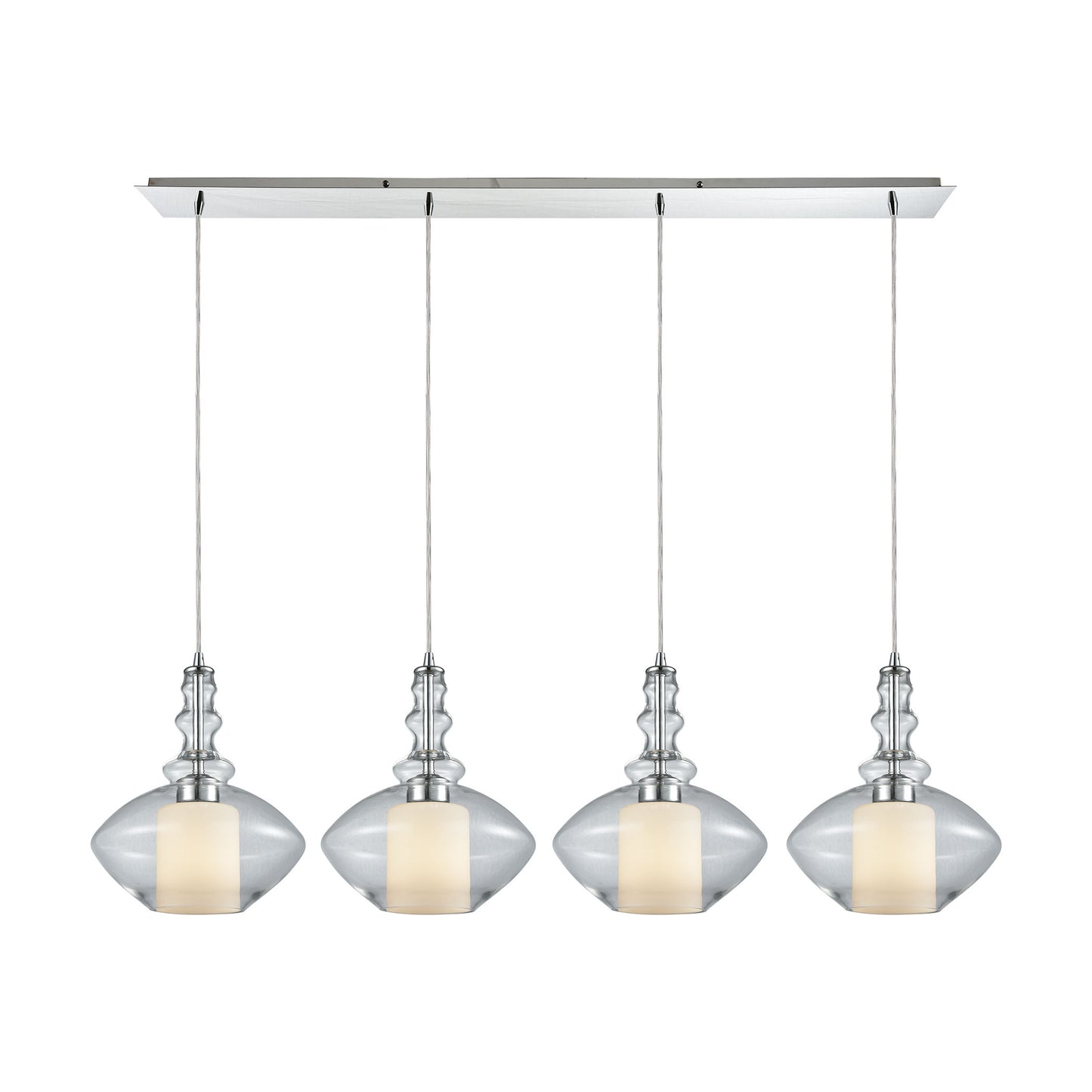 Alora 46'' Wide 4-Light Linear Pendant - Chrome with Clear and Opal White Glass