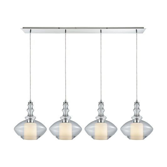 Alora 46'' Wide 4-Light Linear Pendant - Chrome with Clear and Opal White Glass
