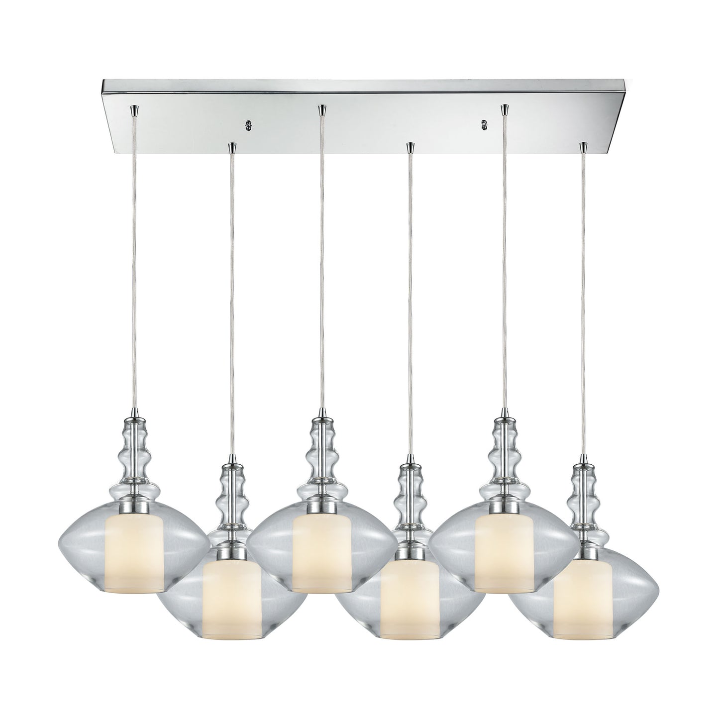 Alora 30'' Wide 6-Light Rectangular Pendant - Chrome with Clear and Opal White Glass
