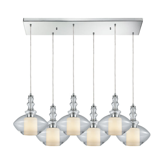 Alora 30'' Wide 6-Light Rectangular Pendant - Chrome with Clear and Opal White Glass