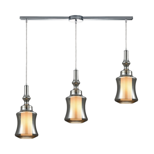 Alora 36'' Wide 3-Light Slim Linear Pendant - Chrome with Smoke-plated and Opal White Glass