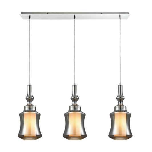 Alora 36'' Wide 3-Light Linear Pendant - Chrome with Smoke-plated and Opal White Glass