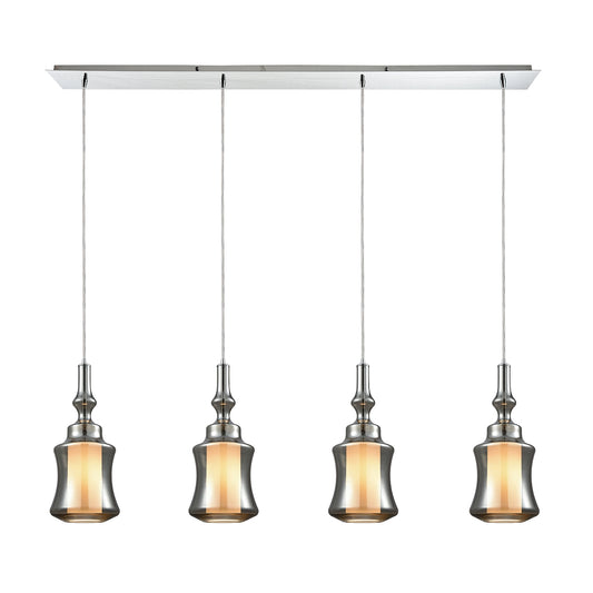 Alora 46'' Wide 4-Light Linear Pendant - Chrome with Smoke-plated and Opal White Glass