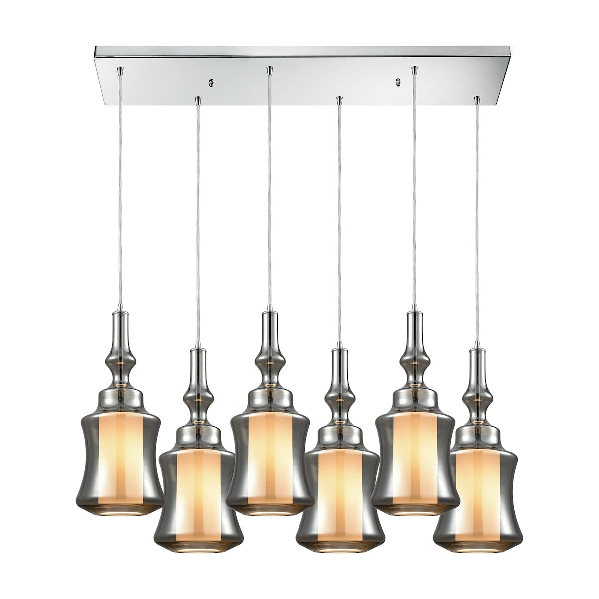 Alora 30'' Wide 6-Light Rectangular Pendant - Chrome with Smoke-plated and Opal White Glass