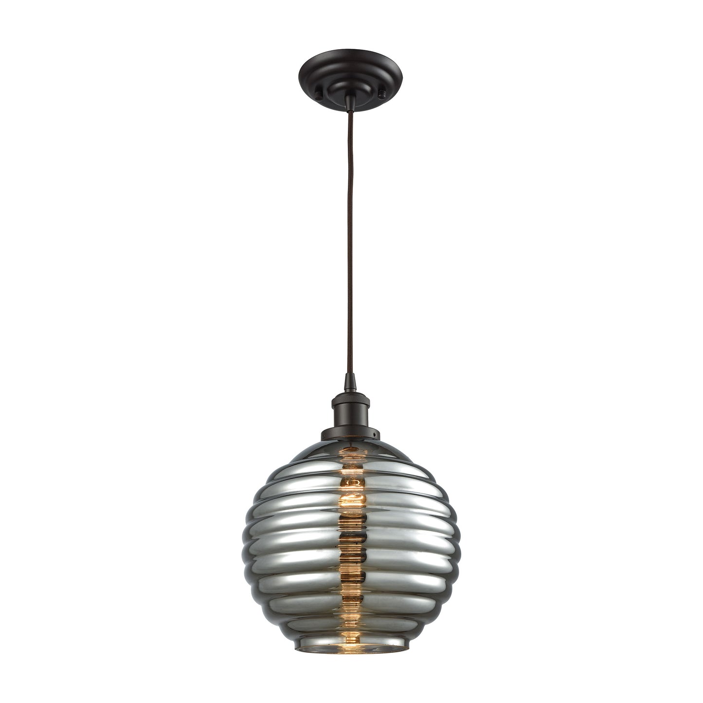Ridley 10'' Wide 1-Light Mini Pendant - Oil Rubbed Bronze with Smoke Plated Beehive Glass - Includes Adapter Kit