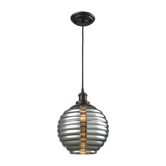 Ridley 10'' Wide 1-Light Mini Pendant - Oil Rubbed Bronze with Smoke Plated Beehive Glass - Includes Adapter Kit