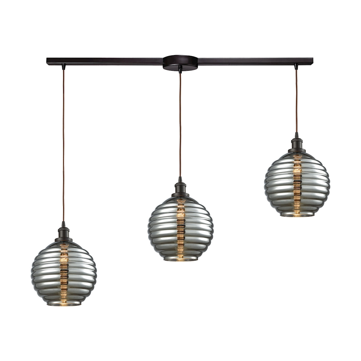 Ridley 36'' Wide 3-Light Slim Linear Pendant - Oil Rubbed Bronze with Smoke-plated Beehive Glass