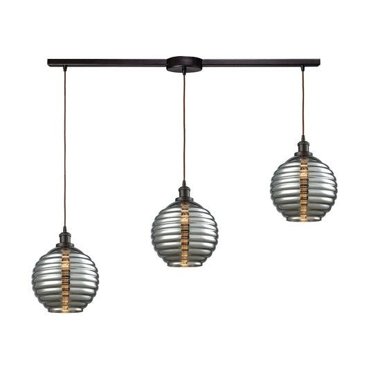 Ridley 36'' Wide 3-Light Slim Linear Pendant - Oil Rubbed Bronze with Smoke-plated Beehive Glass