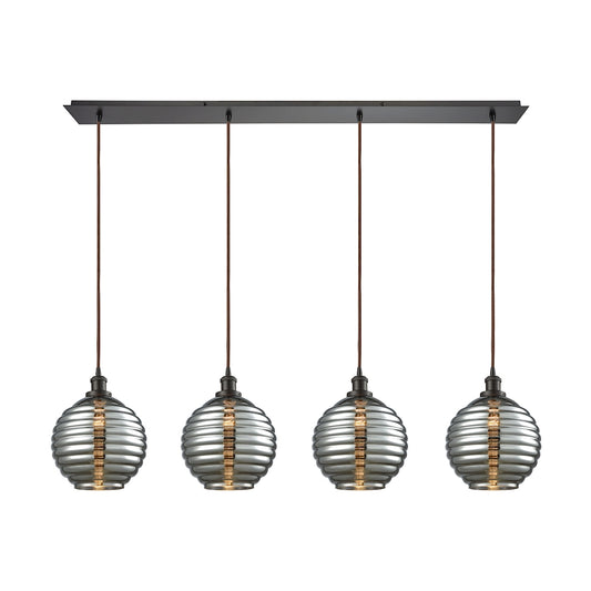 Ridley 46'' Wide 4-Light Linear Pendant - Oil Rubbed Bronze with Smoke-plated Beehive Glass