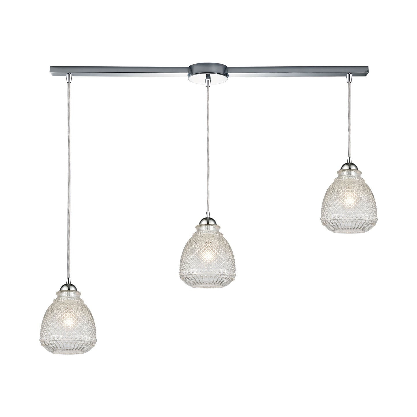 Victoriana 38'' Wide 3-Light Slim Linear Pendant - Polished Chrome with Clear Crosshatched Glass