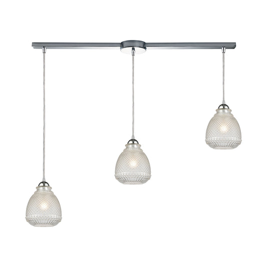 Victoriana 38'' Wide 3-Light Slim Linear Pendant - Polished Chrome with Clear Crosshatched Glass