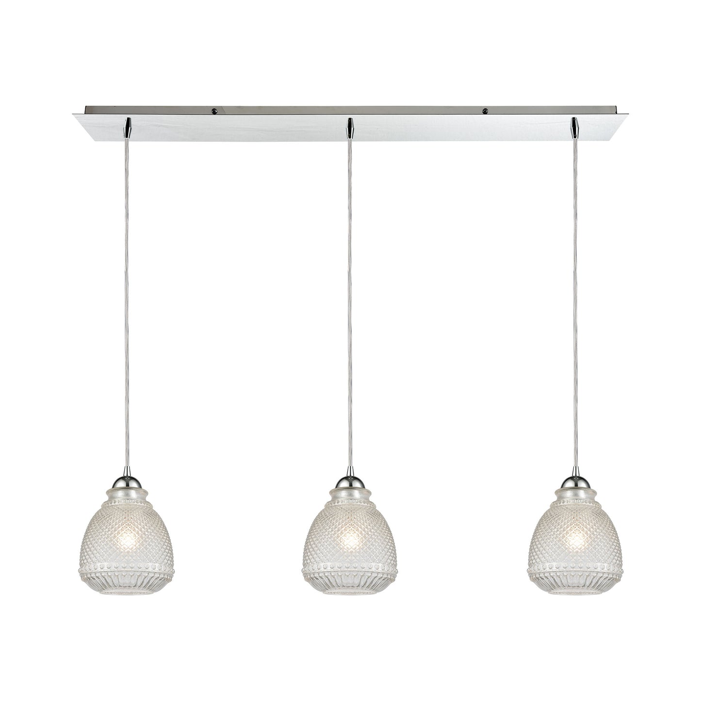 Victoriana 36'' Wide 3-Light Linear Pendant - Polished Chrome with Clear Crosshatched Glass