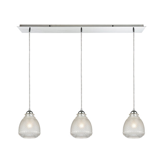 Victoriana 36'' Wide 3-Light Linear Pendant - Polished Chrome with Clear Crosshatched Glass