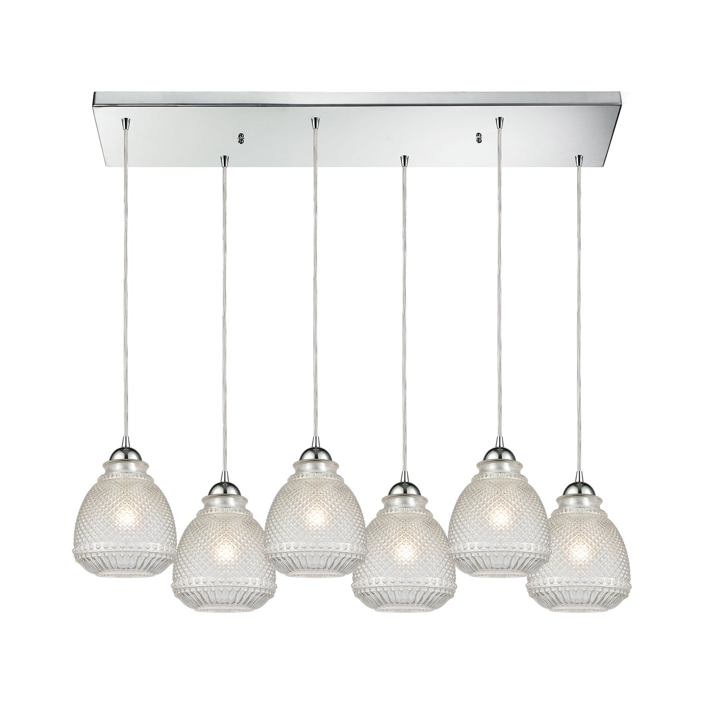 Victoriana 32'' Wide 6-Light Rectangular Pendant - Polished Chrome with Clear Crosshatched Glass