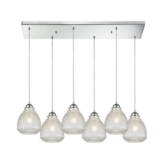 Victoriana 32'' Wide 6-Light Rectangular Pendant - Polished Chrome with Clear Crosshatched Glass