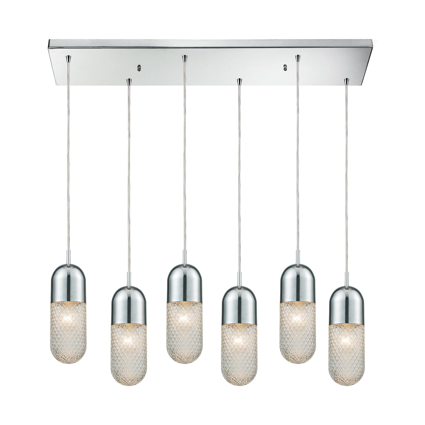 Capsula 32'' Wide 6-Light Rectangular Pendant - Polished Chrome with Clear Textured Glass