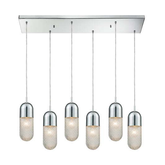 Capsula 32'' Wide 6-Light Rectangular Pendant - Polished Chrome with Clear Textured Glass