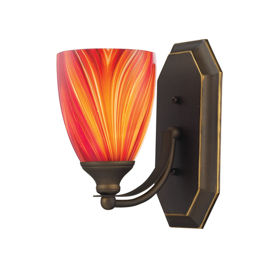 Mix-N-Match Vanity 1-Light Wall Lamp in Aged Bronze with Multi-colored Glass