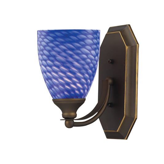 Mix-N-Match Vanity 1-Light Wall Lamp in Aged Bronze with Sapphire Glass