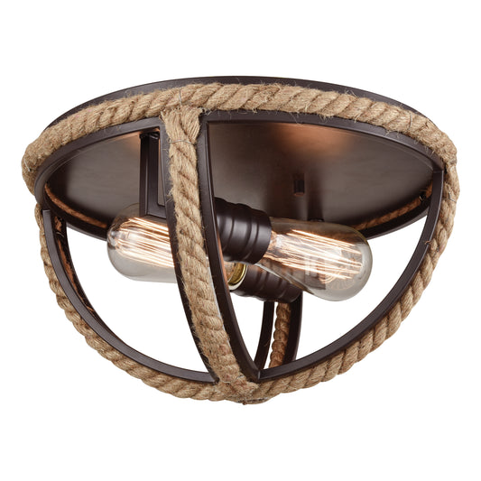 Natural Rope 13'' Wide 2-Light Flush Mount - Oil Rubbed Bronze