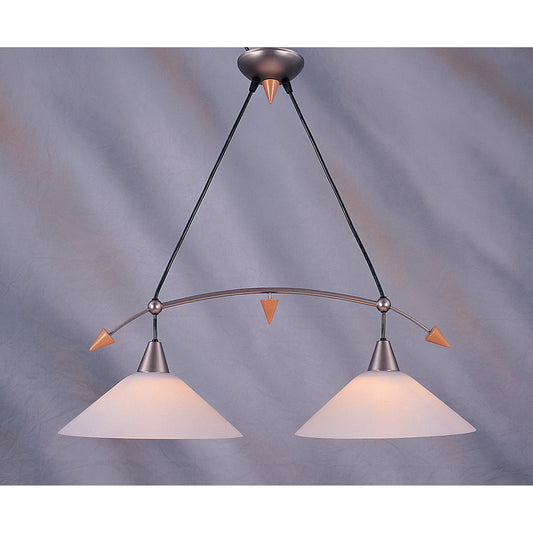 Comet 2-Light Linear Chandelier - Pewter with Wood Accents