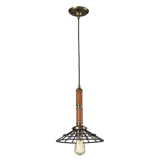 Wood 11'' Wide 1-Light Mini Pendant - Vintage Brass/Vintage Rust