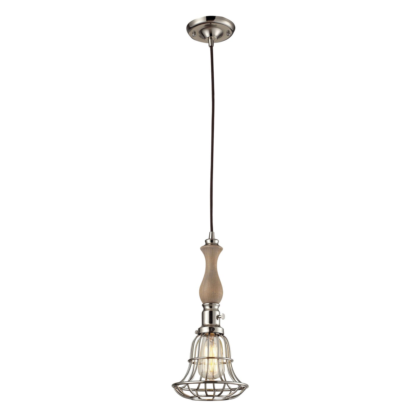Wood 7'' Wide 1-Light Pendant - Polished Nickel