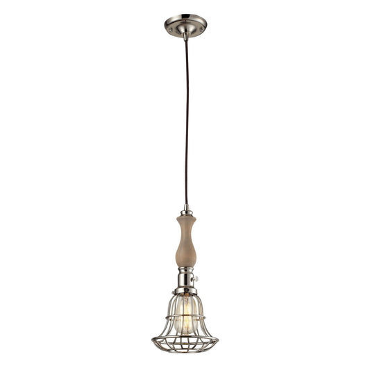 Wood 7'' Wide 1-Light Pendant - Polished Nickel