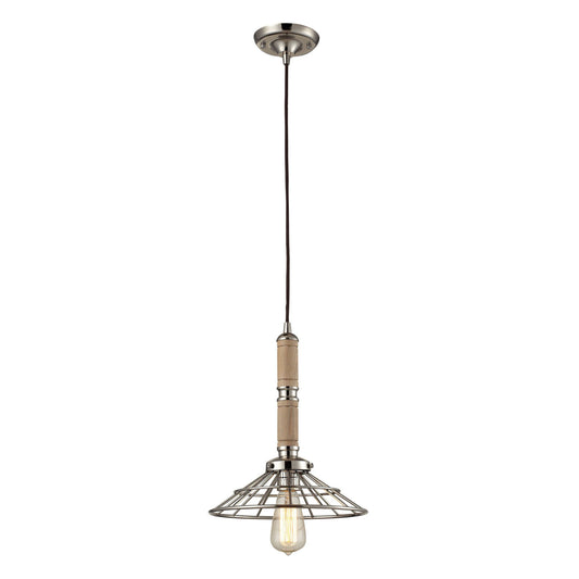Wood 11'' Wide 1-Light Pendant - Polished Nickel
