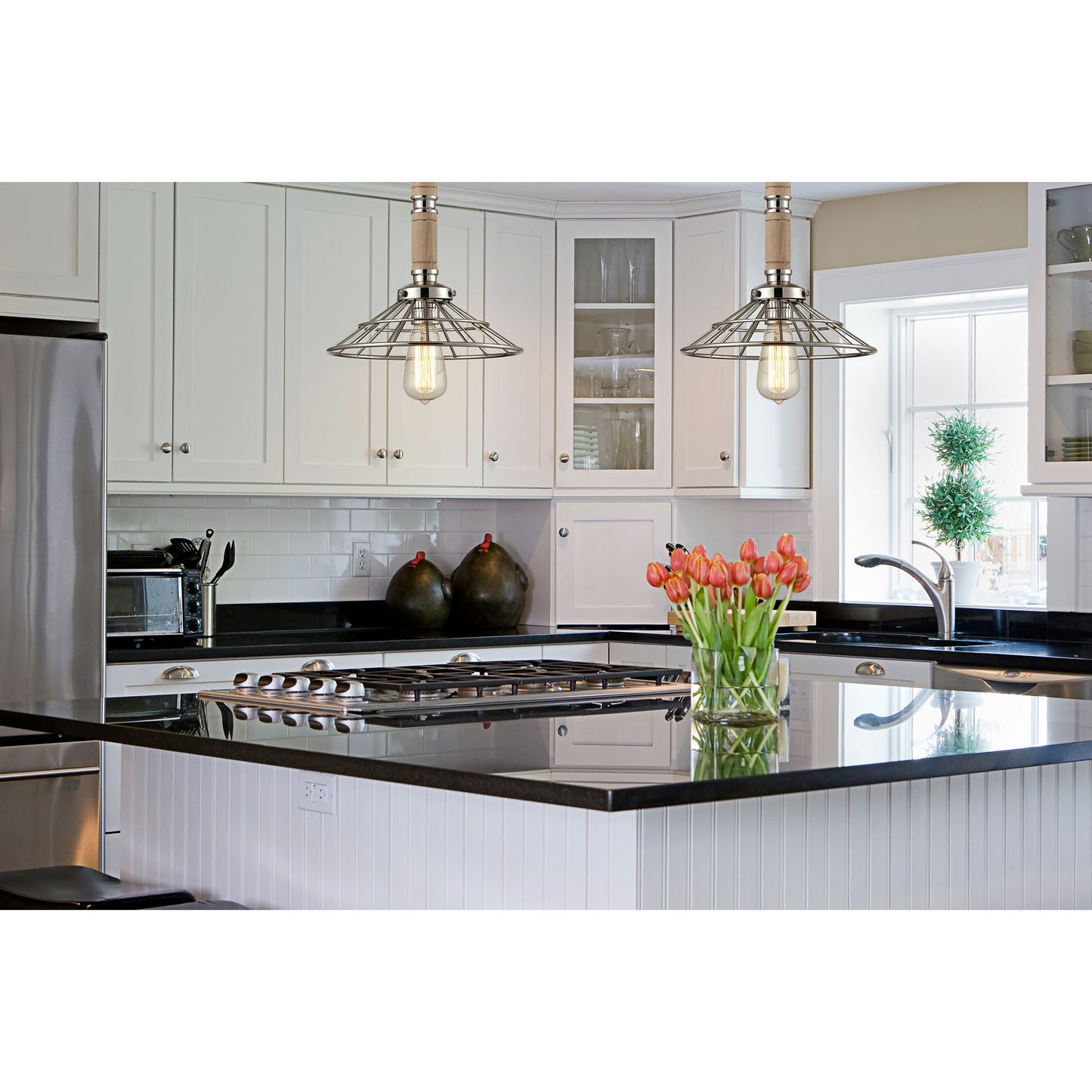 Wood 11'' Wide 1-Light Pendant - Polished Nickel